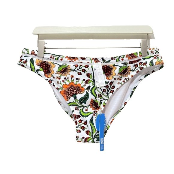 New Beautiful Women's Garden White and Orange Floral Bikini Bottom, Size XL - Picture 10 of 11